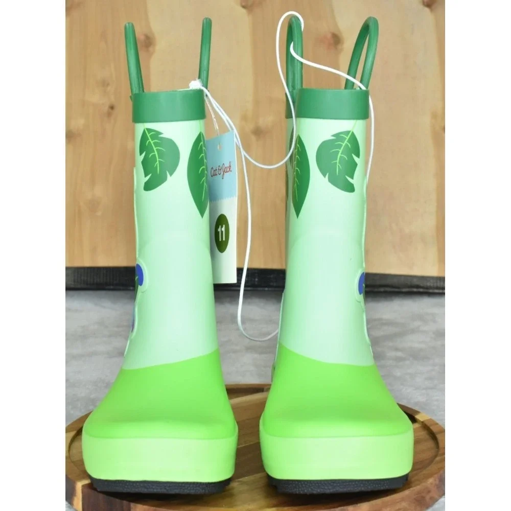 Cat & Jack Kesi Youth Rainboots Size 11 Green Caterpillar Waterproof Rubber Kids